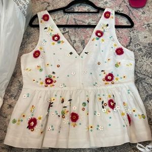 J crew linen embellished top!